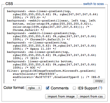 Input con el código CSS de vuestro gradiente y diferentes opciones más